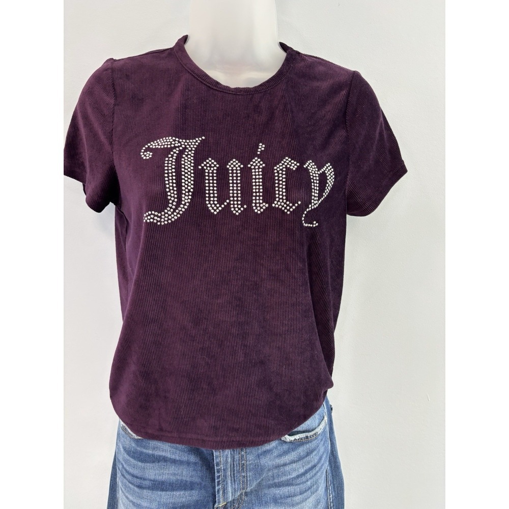 Juicy Couture Sleepwear Juniors Large Purple Ribbed Rhinestone Logo Tee